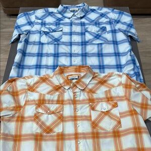 Magellan Outdoors Men's Blue and Orange Plaid Shirts